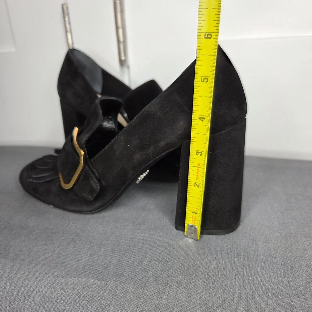 Women's Prada Black Suede Madras Fringe Buckle Slip-On with COA - EU Size 38.5 - Picture 10 of 12